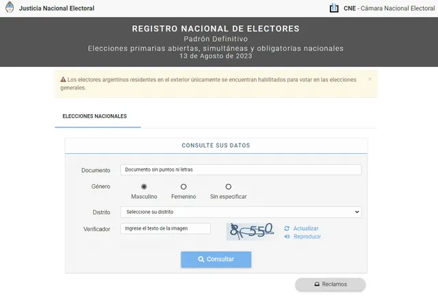 Padrón electoral 2023 Argentina