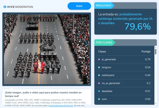 <em> Resultados del programa de detección Hive Moderation. Foto: captura de pantalla</em>   