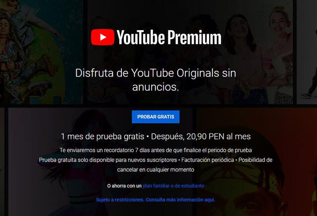YouTube Premium en periodo de prueba gratuita. Foto: captura