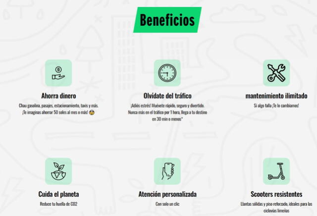  Estos eran los beneficios de usar los scooters eléctricos de Grin. Foto: captura/ página web Grin   