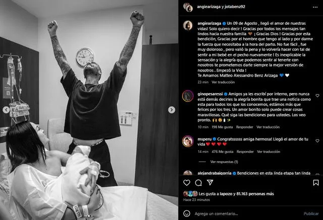  Mensaje de Angie Arizaga y Jota Benz en redes sociales. Foto: Captura Instagram   