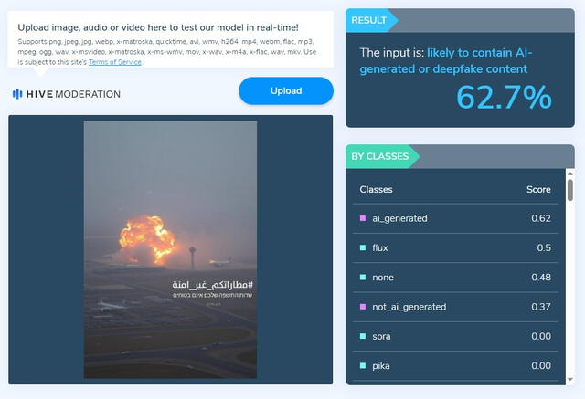 <em>Resultado de la evaluación en Hive Moderation. Foto: captura de Google</em>   