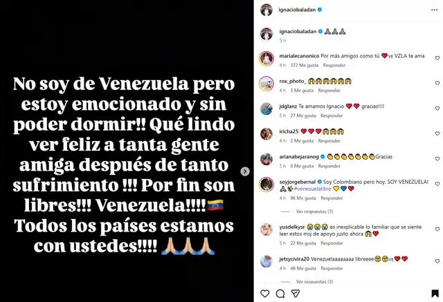 Publicación de Ignacio Baladán. Foto: Instagram   