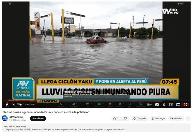  Reporte de aniego en Piura en 2023. Foto: captura en Youtube / ATV Noticias.   