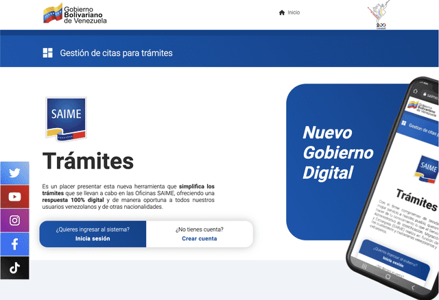 Puedes renovar tu cédula de identidad venezolana de forma virtual en la página oficial del SAIME. Foto: captura.