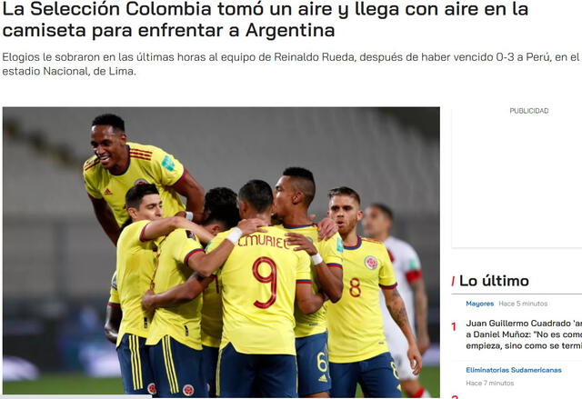 Así informaron los medios internaciones la goleada de Colombia a Perú. Foto: captura de pantalla/Caracol