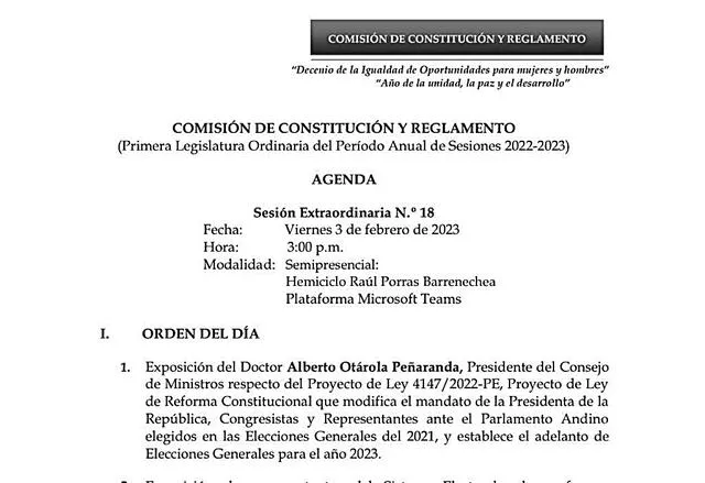  El proyecto de Jaime Quito (arriba) y la convocatoria al primer ministro Alberto Otárola (abajo).    
