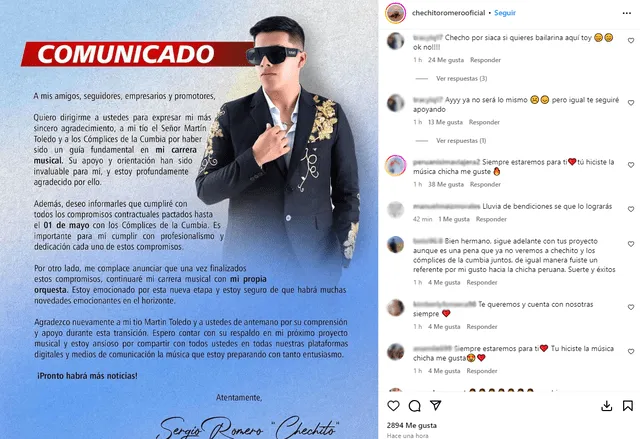 Usuarios reaccionan a la salida de Chechito de Los cómplices de la Cumbia. Foto: Instagram/Chechito 