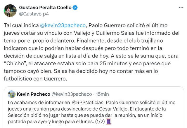  Informaciób sobre Paolo Guerrero. Foto: captura X/Gustavo Peralta  