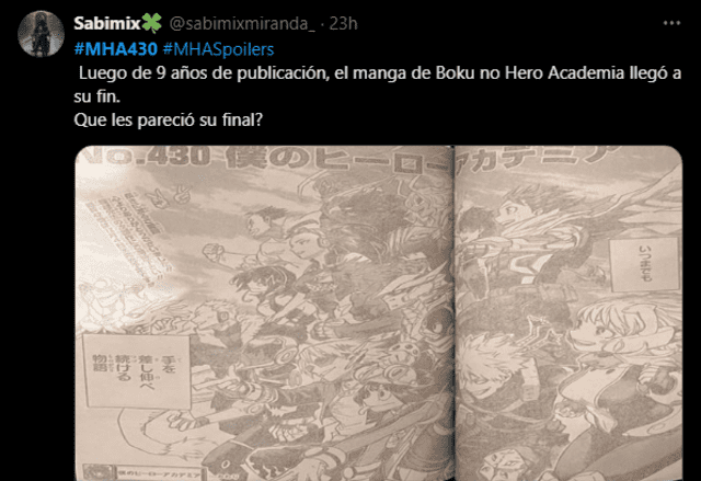  Spoilers de 'My Hero Academia 430'. Foto: Twitter    