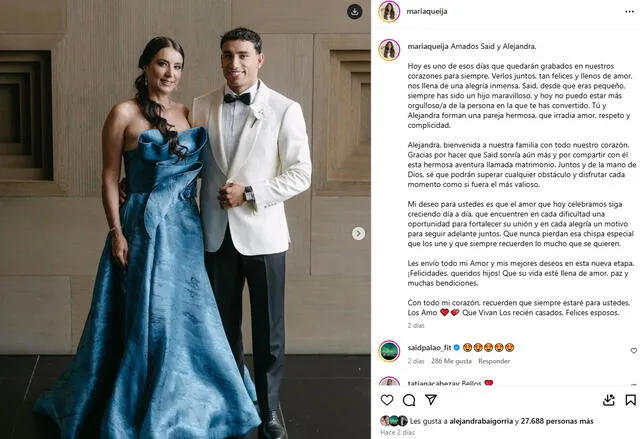 Mamá de Said Palao dejó cariñoso mensaje a los recién casados. Foto: Instagram Mamá de Said Palao dejó cariñoso mensaje a los recién casados. Foto: Instagram