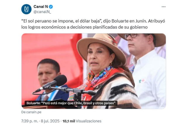 <em>Declaraciones de Dina Boluarte durante su reciente participación en Concepción, Junín. Foto: captura de X</em>   