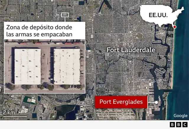  Zona de depósito de armas de EE.UU. en Fort Lauderdale, Florida. Foto: BBC<br>    