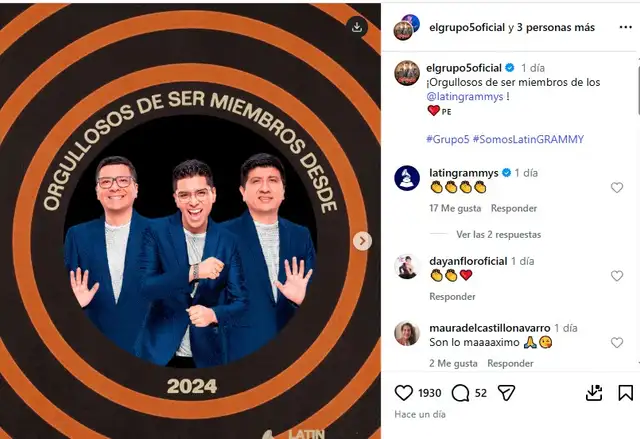 La orquesta peruana de cumbia reafirma su compromiso con la internacionalización. Foto: Instagram/Grupo 5 La orquesta peruana de cumbia reafirma su compromiso con la internacionalización. Foto: Instagram/Grupo 5
