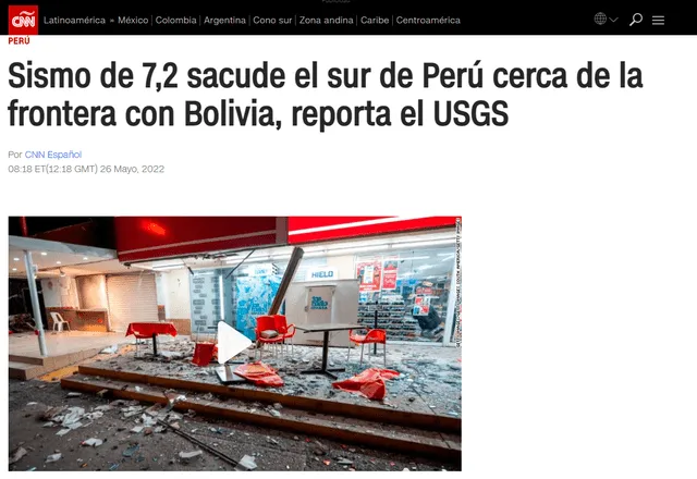 Diversos medios internacionales reportaron sismo en Puno. Foto: CNN