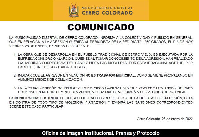 Arequipa: periodista es agredido por trabajador de obra en Cerro Colorado