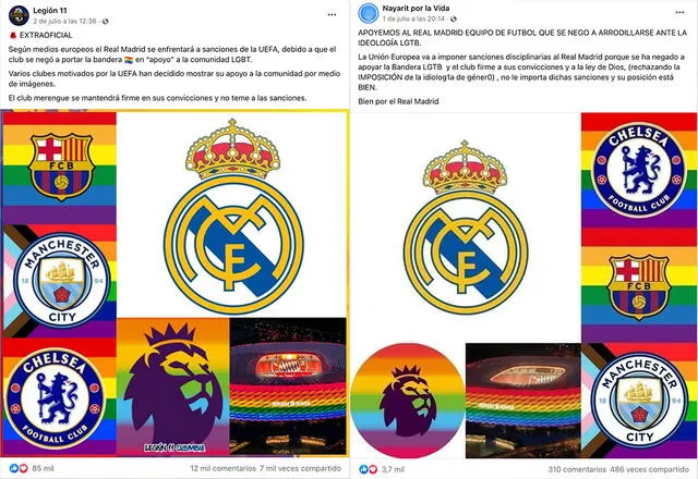 Es falso que el Real Madrid pueda ser sancionado por no portar la bandera  LGTBI+