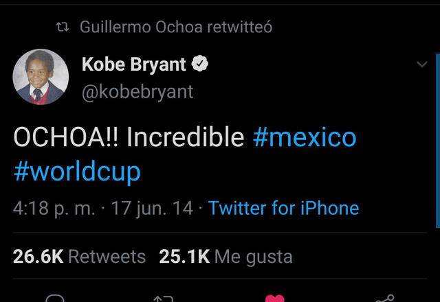 Kobe Bryant saludó la gran actuación de Guillermo Ochoa durante el Mundial Brasil 2014. (Foto: Twitter)