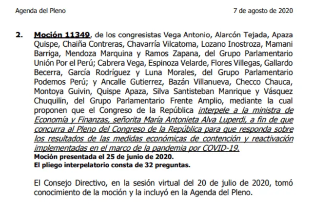 Parte de la agenda del Pleno.