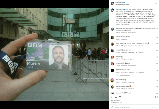  BBC news mundo, reconocido medio a nivel internacional. Foto: Captura de pantalla/Instagram/Martín Riepl   