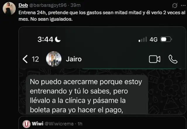 Mensaje que compartió la expareja de Jairo Concha. Foto: X 