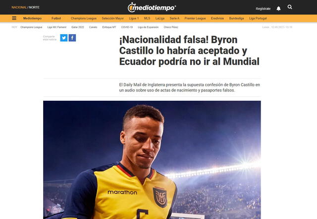 Así informó Mediotiempo sobre el caso de Byron Castillo. Foto: Mediotiempo