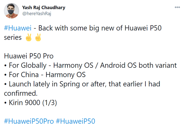 Especificaciones del Huawei P50 Pro. Foto: @hereYashRaj