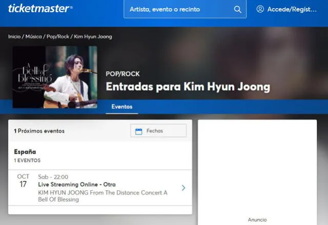 Kim Hyun Joong, entradas para concierto online. Foto: captura