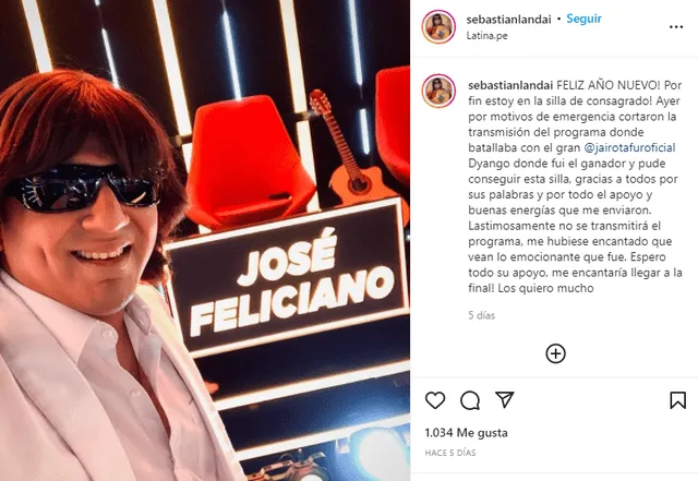 Sebastián Landa, imitador de José Feliciano, contento por ser uno de los consagrados de Yo soy. Foto: Sebastián Landa/Instagram. Sebastián Landa, imitador de José Feliciano, contento por ser uno de los consagrados de Yo soy. Foto: Sebastián Landa/Instagram.