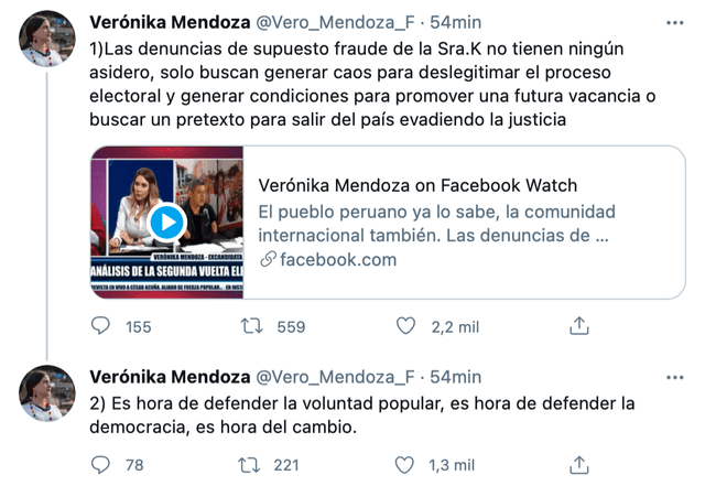 Verónika Mendoza. Foto: captura/Twitter @Vero_Mendoza_F