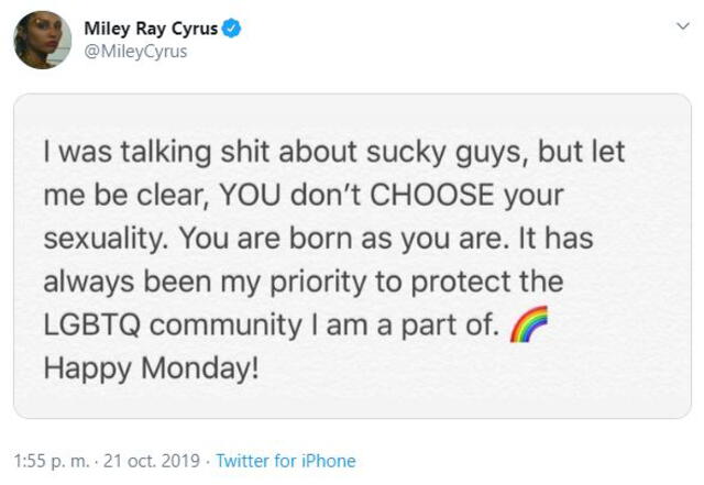 Mensaje de Miley Cyrus en Twitter