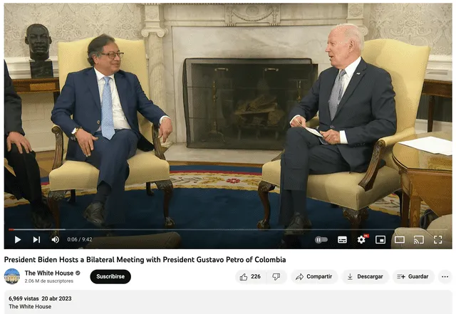 Video que muestra la conversación entre Gustavo Petro y Joe Biden en la Casa Blanca. Foto: captura LR/YouTube   