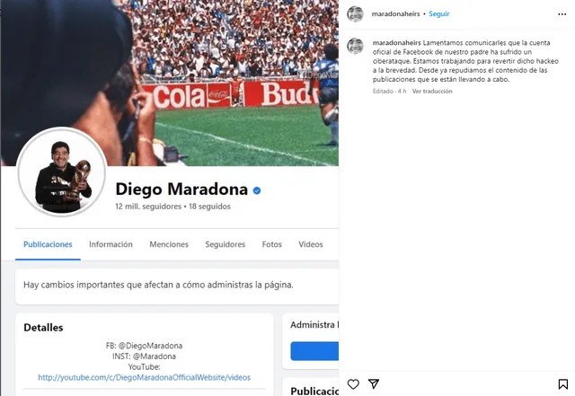 Los hijos de Maradona expresaron su malestar por el hackeo de la cuenta de su padre. Foto: captura/Instagram.