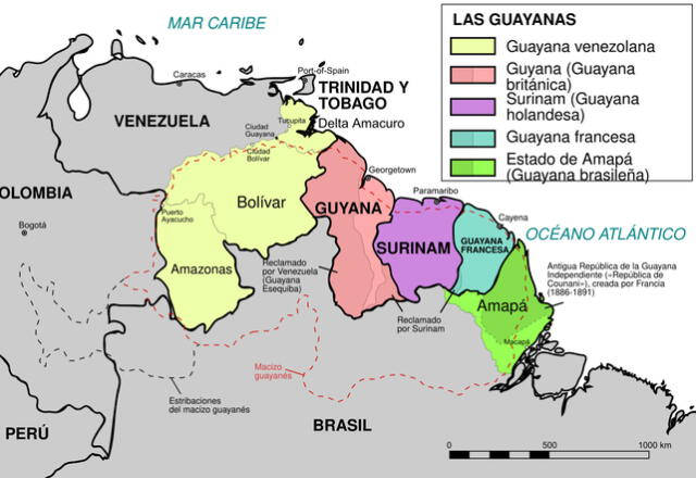  Mapa del territorio conocido como Guyana en Sudamérica. Foto: Media Wiki   