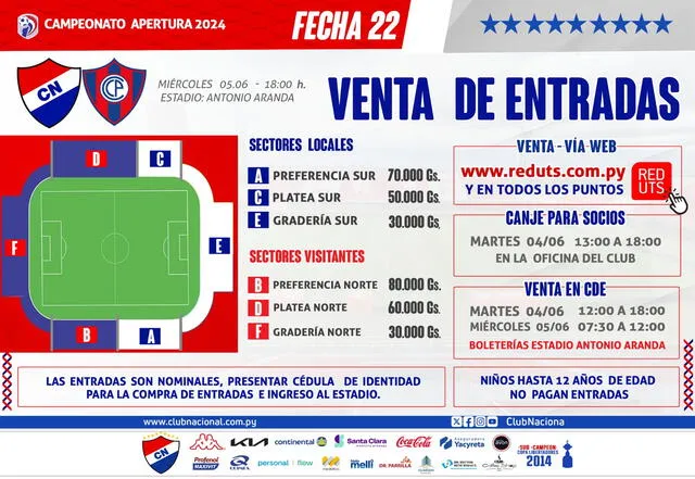 Precios de las entradas para el choque ante Cerro Porteño. Foto: Club Nacional Py 