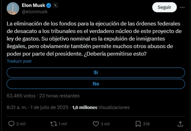  Elon Musk acusa a Donald Trump de abuso de poder. Fuente: X   