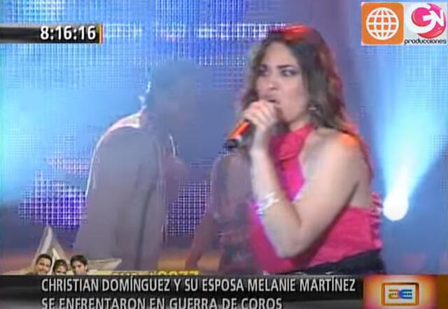 Christian Domínguez y su esposa Melanie se enfrentaron en versus de canto. Foto: captura/América TV