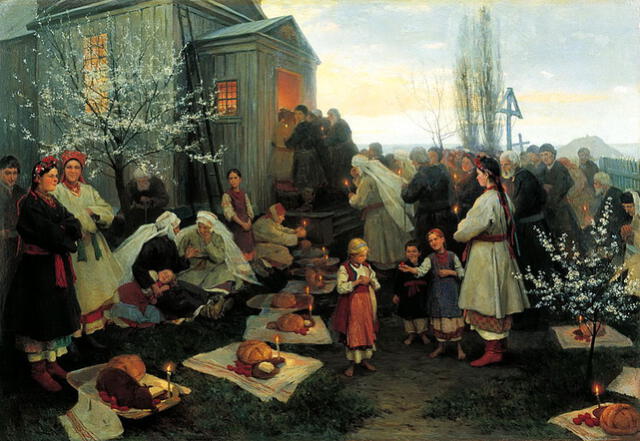 El pan de pascua (en ucraniano: Kulich) - Pintor: Mykola Pymonenko.