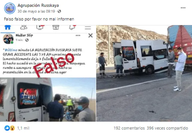 Publicación aclaratoria de la agrupación musical Russkaya. Foto: captura en Facebook