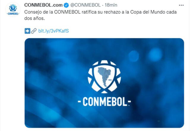 Conmebol hizo publico su postura frente al Mundial cada dos años. Foto: twitter/Conmebol.