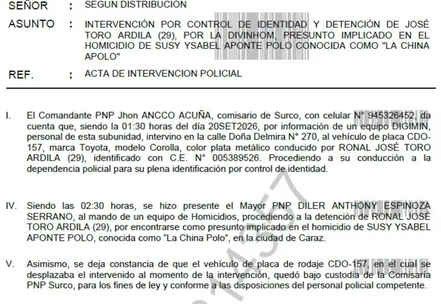 Acta de intervención policial. Acta de intervención policial.