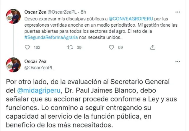 Tuit de Óscar Zea. Foto: captura