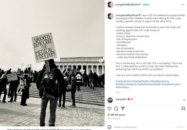 Evangeline Lilly se declara públicamente como antivacuna. Foto: Instagram/Evangeline Lilly
