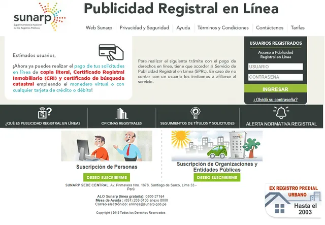 Varios trámites de Sunarp pueden ser realizados en línea por la plataforma Publicidad Registral en Línea.