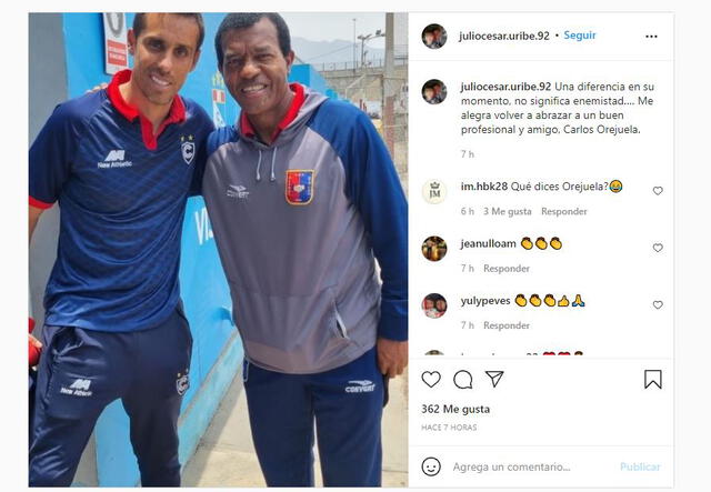 Julio César Uribe se reencontró con Carlos Orejuela. Foto: Instagram/Julio César Uribe