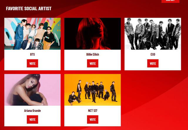 Votación en web de los American Music Awards 2020. Foto: captura