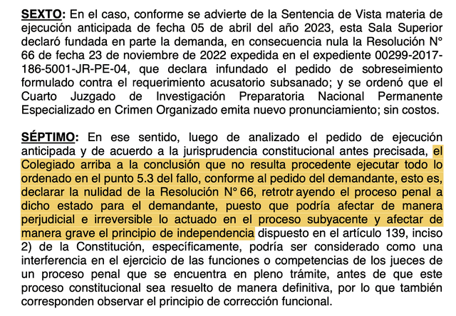 Sala Constitucional de Lima no aceptó ejecutar anticipadamente toda la sentencia a favor de Briceño. Abril 2023.   