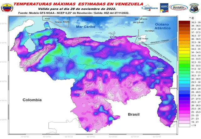 Temperaturas máximas en Venezuela. Foto: Inameh