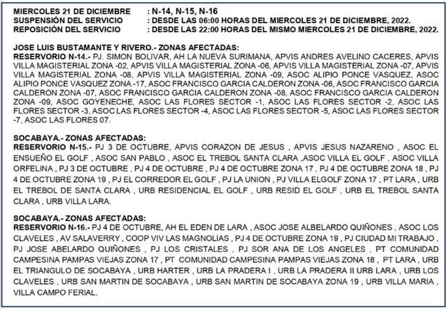 Arequipa. Sedapar programa suspensión del servicio para el miércoles 21 de diciembre. Foto: Sedapar