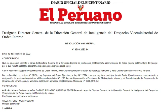 Resolución fue emitida el martes 13 por El Peruano. Foto: captura El Peruano